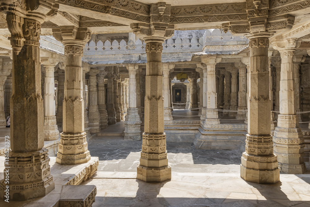 Colonnade in the Ranakpur Jain Temple, Rajasthan, India