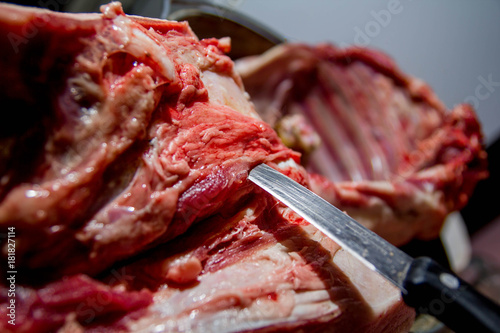 cutting fresh meat