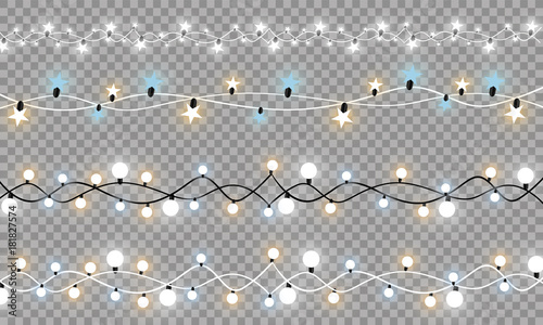 Christmas lights isolated on transparent background. Xmas glowing garland. Vector illustration