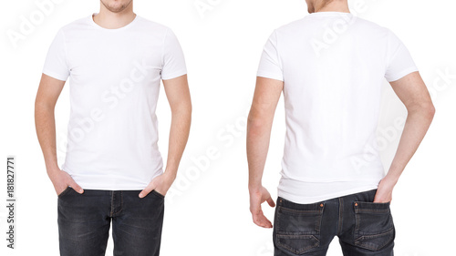 T-shirt template. Front and back view. Mock up isolated on white background.