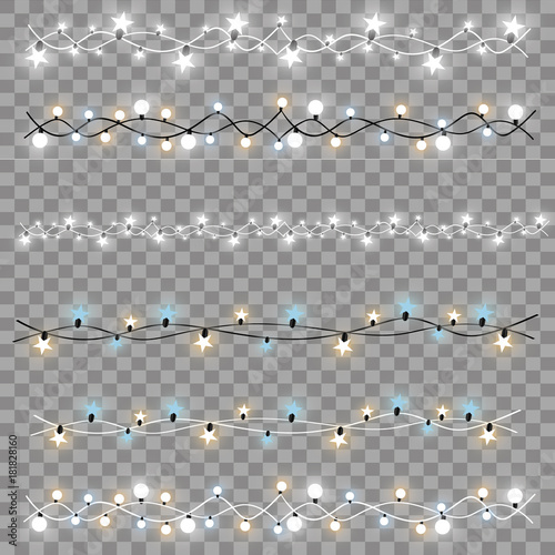 Christmas lights isolated on transparent background. Xmas glowing garland. Vector illustration