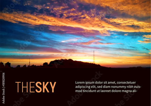Beautiful sky colorful sunshine and sunrise background vector. Bright orange sun and amazing clouds