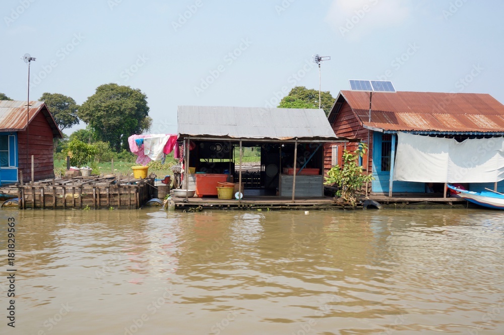 Floating houses on Sangker River, Cambodia