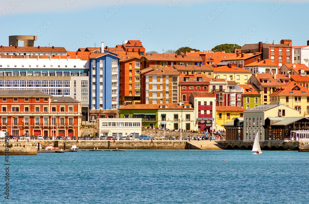 Colorful coastal city of Gijon, Spain, on the Cantabric sea