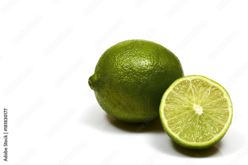 Studio shot image of juicy organic ripe limes isolated on a white background Studio shot image of juicy organic ripe limes isolated on a white background
