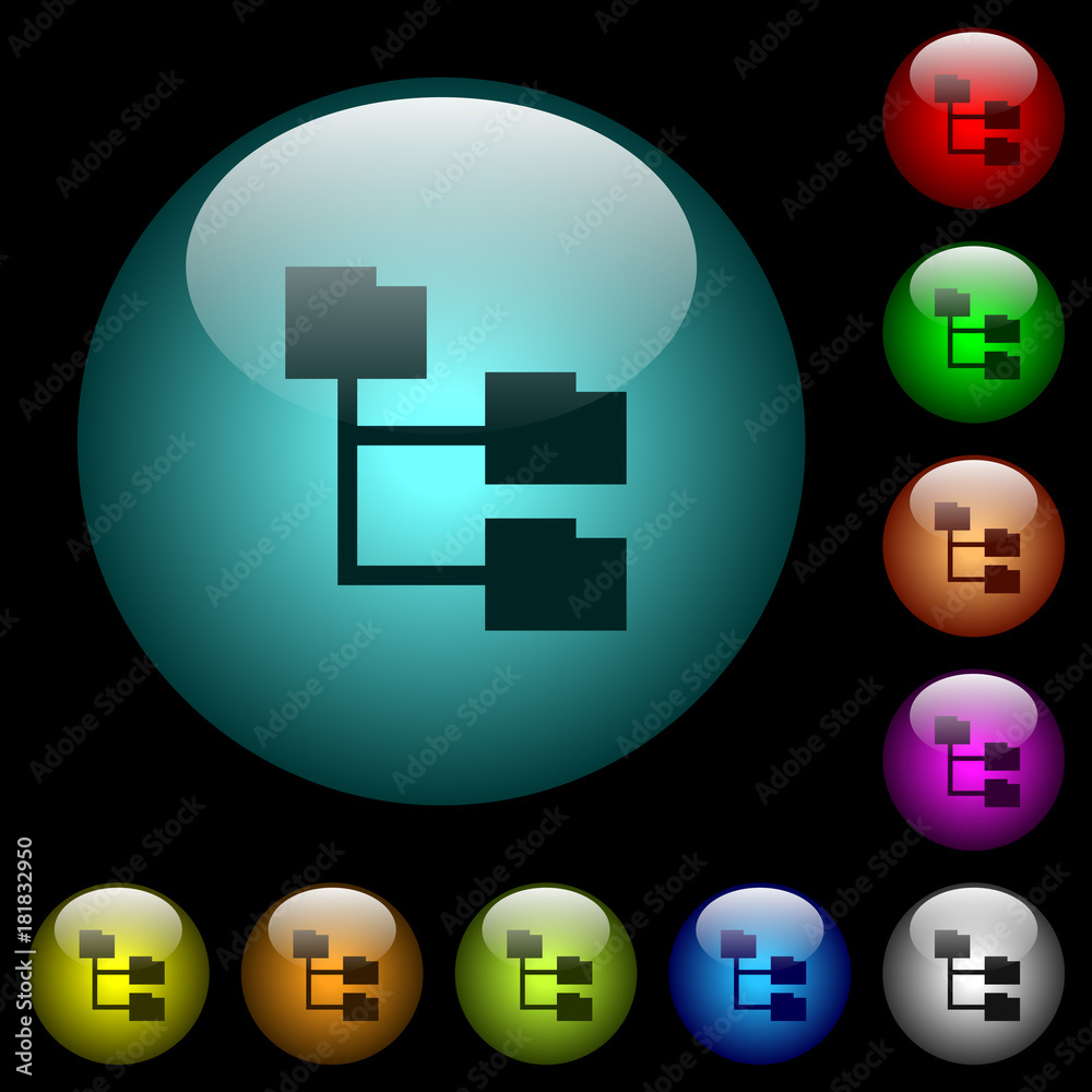 Folder structure icons in color illuminated glass buttons Folder structure icons in color illuminated glass buttons