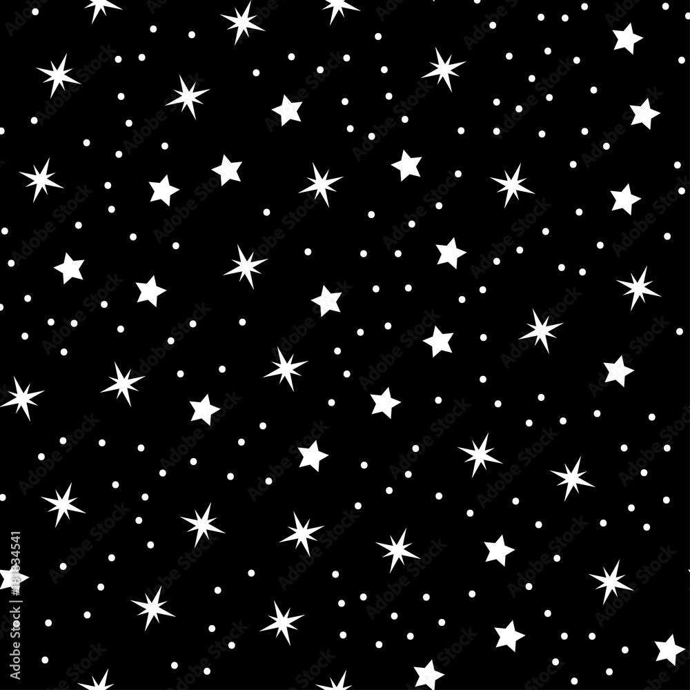 Abstract seamless baby star pattern for girls, boys, clothes, sportswear.  Creative vector black background with stars and sky. Funny baby star  wallpaper for textile and fabric. Fashion kids style. Stock Vector |