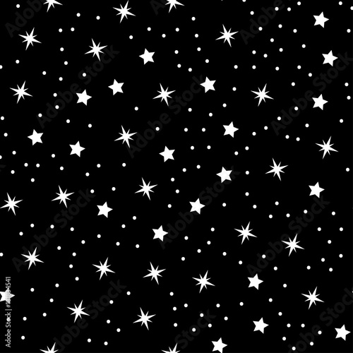 Abstract seamless baby star pattern for girls, boys, clothes, sportswear. Creative vector black background with stars and sky. Funny baby star wallpaper for textile and fabric. Fashion kids style.