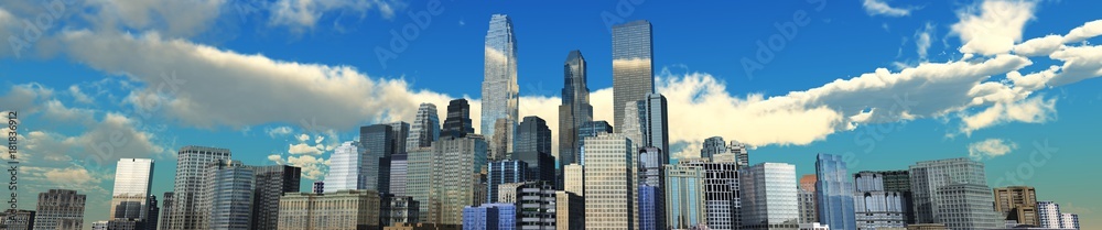 panorama of the modern city, skyscrapers under the clouds
