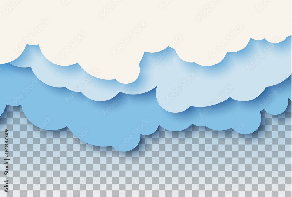 3d abstract paper cut illustration of pastel blue sky and clouds. Vector colorful template.