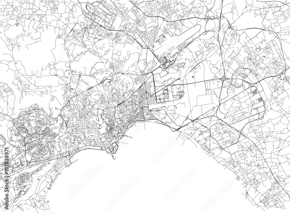 Strade di Napoli, cartina della città, Campania, Italia. Stradario