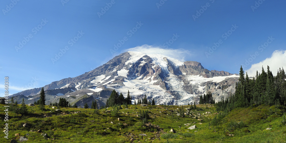 Panorama of Mount Rainier in the Summer