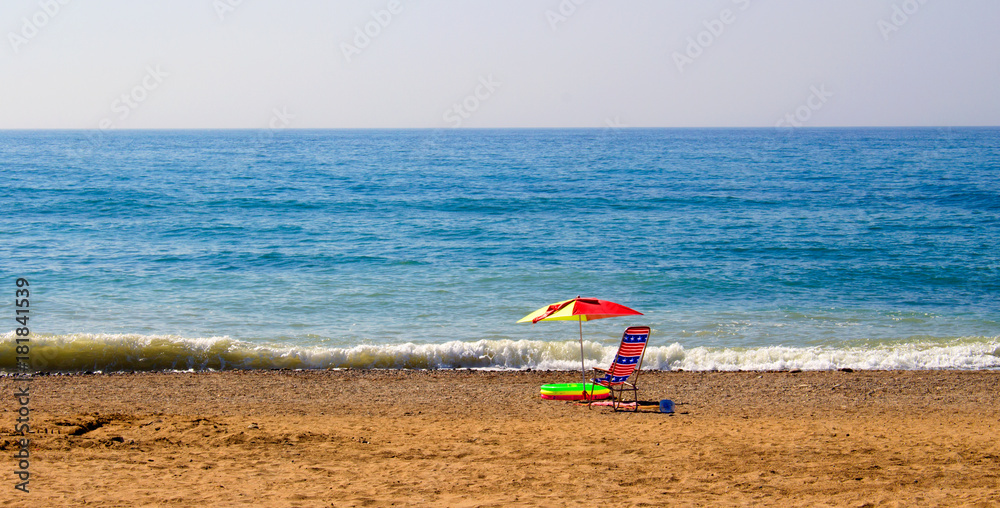 Beach. Chair in the beach. Costa del Sol, Andalusia, Spain.