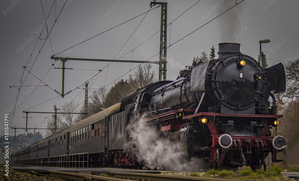 Fototapeta premium vintage black steam powered railway train