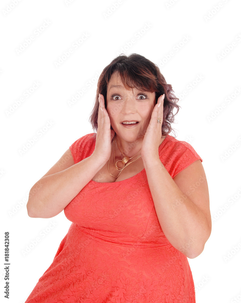 Surprised woman with hands on her face Surprised woman with hands on her face