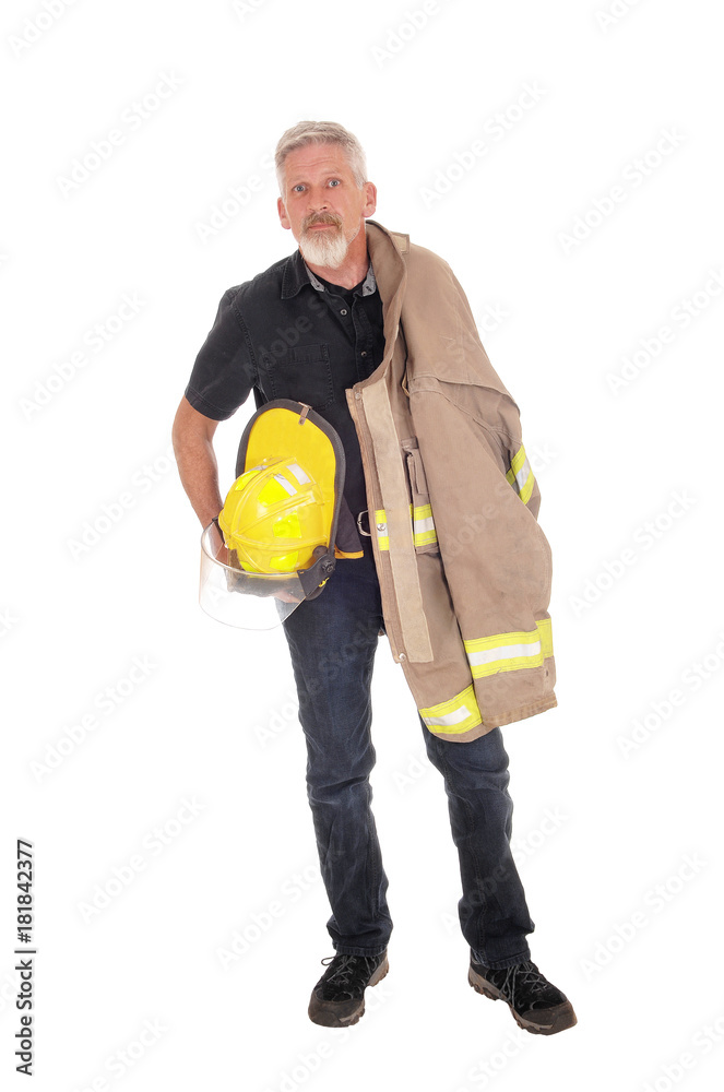 A firefighter with jacket standing from front A firefighter with jacket standing from front