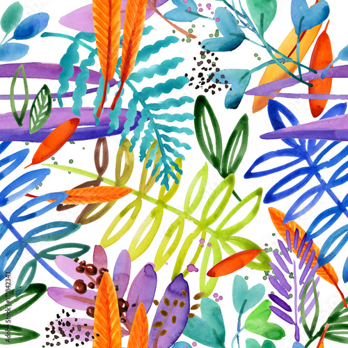 Seamless pattern with tropical garden plant . watercolor jungle nature background.
