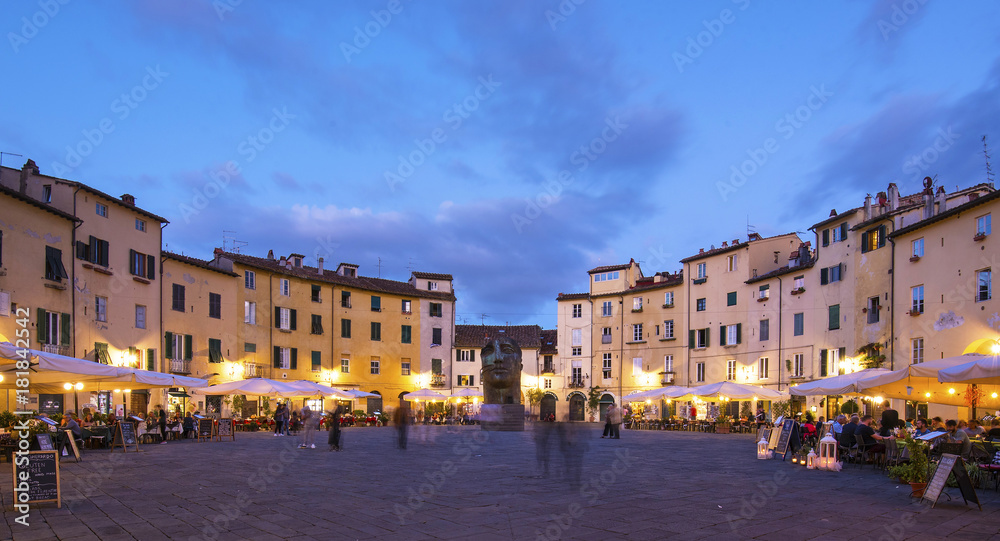 Famous Piazza Anfiteatro in Lucca, Italy