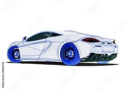 Wire Frame supercar / 3D render image representing an luxury car in wire frame 