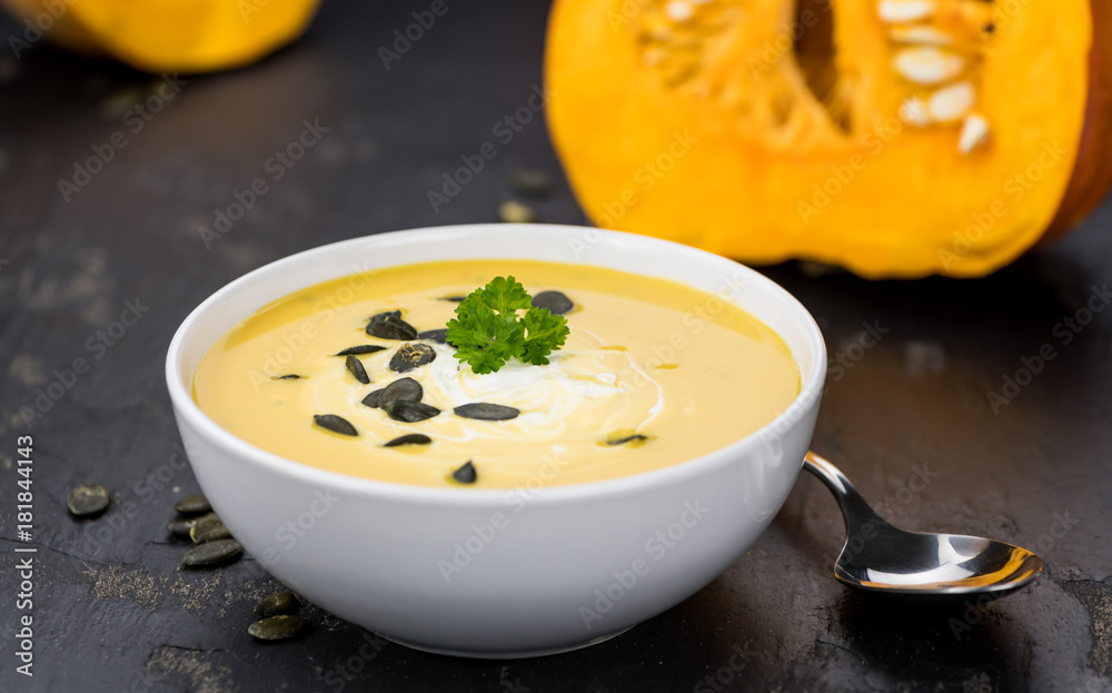 Fresh made Pumpkin Soup (close-up shot) Fresh made Pumpkin Soup (close-up shot)