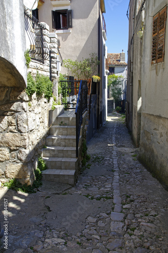 Deserted street in center of Historic Vrbnik on Krk Island on April 30, 2017. Croatia photo