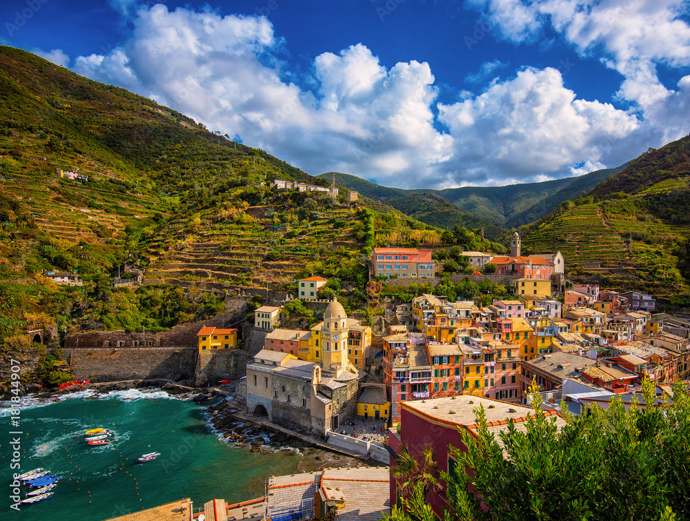 View on the old town of Vernazza, Italy