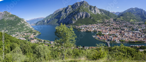 Panorama del lago di Como con la città di Lecco photo