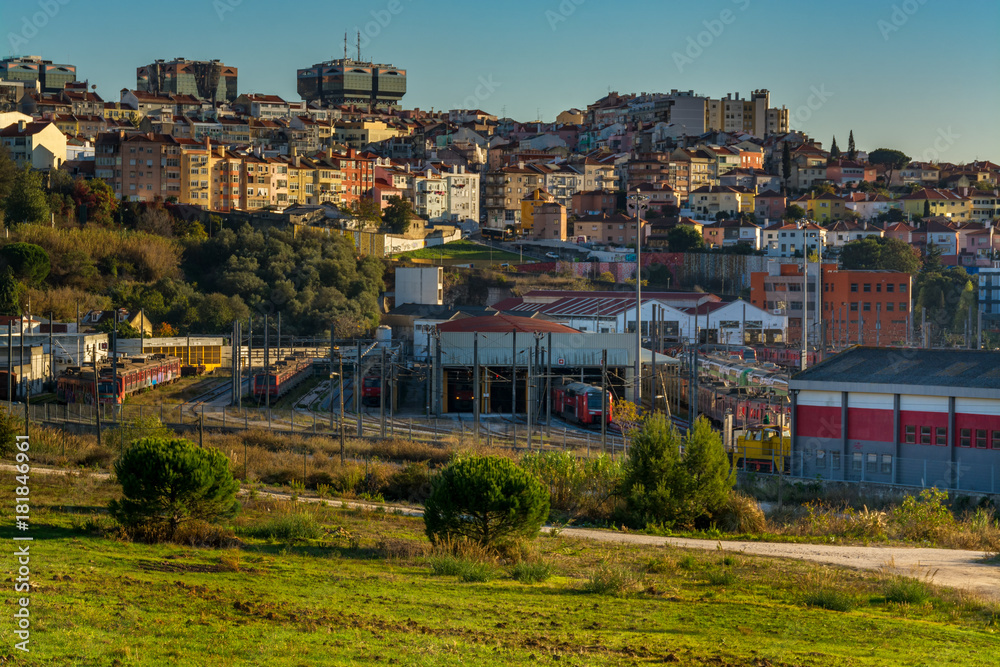 Obraz premium view of lisbon with Campolide train station, Portugal.
