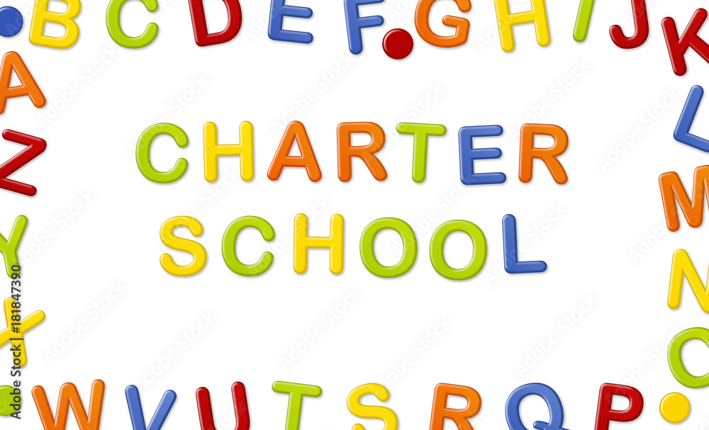 Educational Systems made out of fridge magnet letters isolated on white background: Charter School