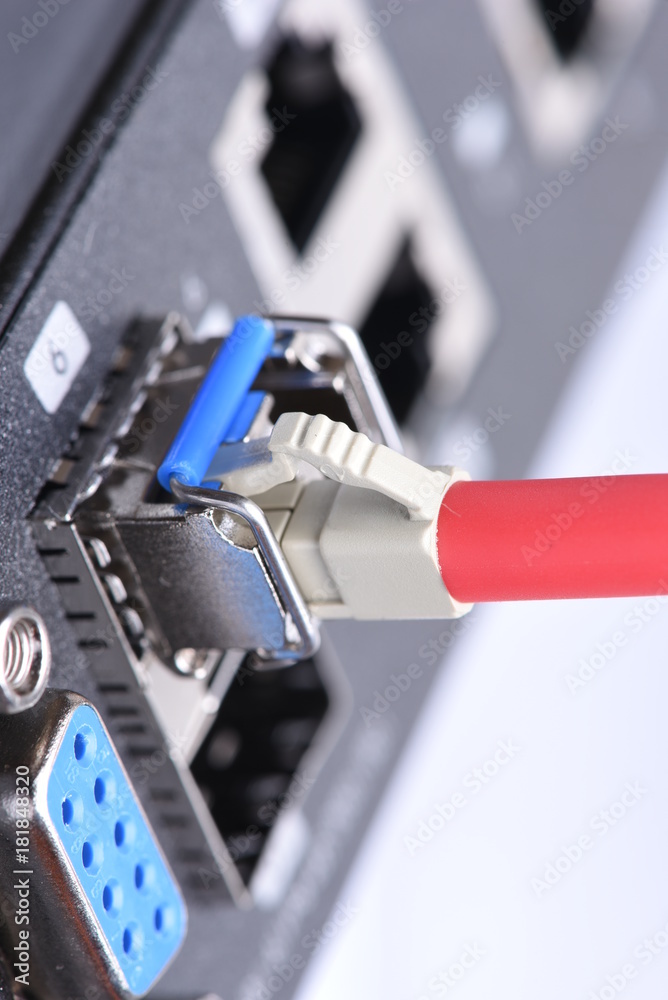 Fiber optic cable connected to switch Fiber optic cable connected to switch