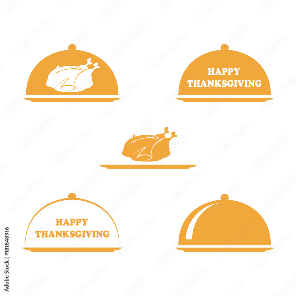 Vector set of thanksgiving turkey and happy thanksgiving text logotype. Concept of yummy dinner or catering. Roasted Chicken Vector set of thanksgiving turkey and happy thanksgiving text logotype. Concept of yummy dinner or catering. Roasted Chicken