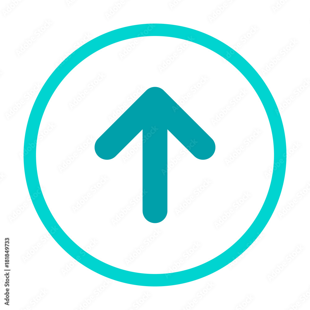 Aquamarine blue rounded arrow up in light blue circle icon. flat upload sign isolated on white. point up button. north sign Aquamarine blue rounded arrow up in light blue circle icon. flat upload sign isolated on white. point up button. north sign