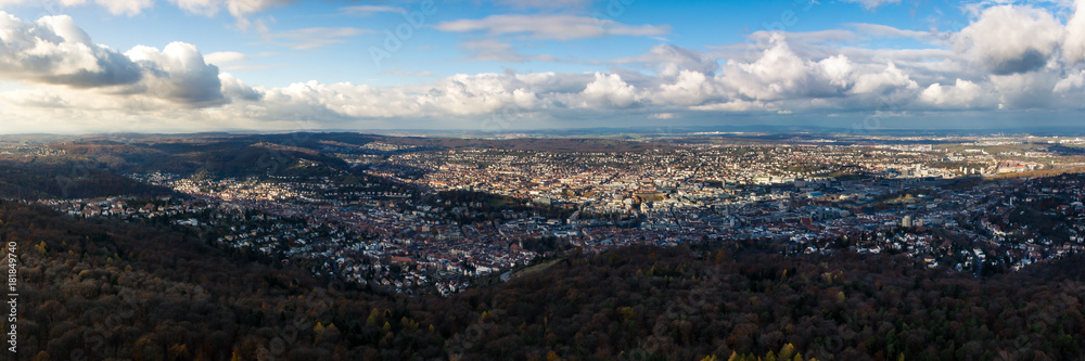 Stuttgart Landscape Kessel from Above Aerial View Clouds Beautiful Day Houses Rolling Hills Germany Europe Destination Panorama