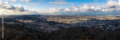 Stuttgart Landscape Kessel from Above Aerial View Clouds Beautiful Day Houses Rolling Hills Germany Europe Destination Panorama