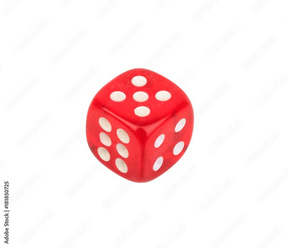 red dice with number five on the top on white background red dice with number five on the top on white background