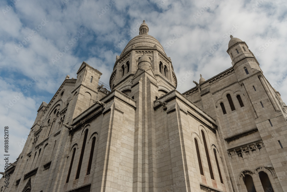 Side view of the Sacre Couer Basilica in Paris, France, in late October	