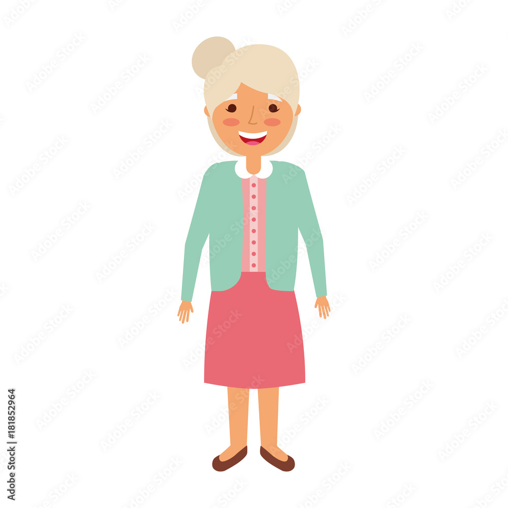 elderly woman grandmother character happy expression vector illustration