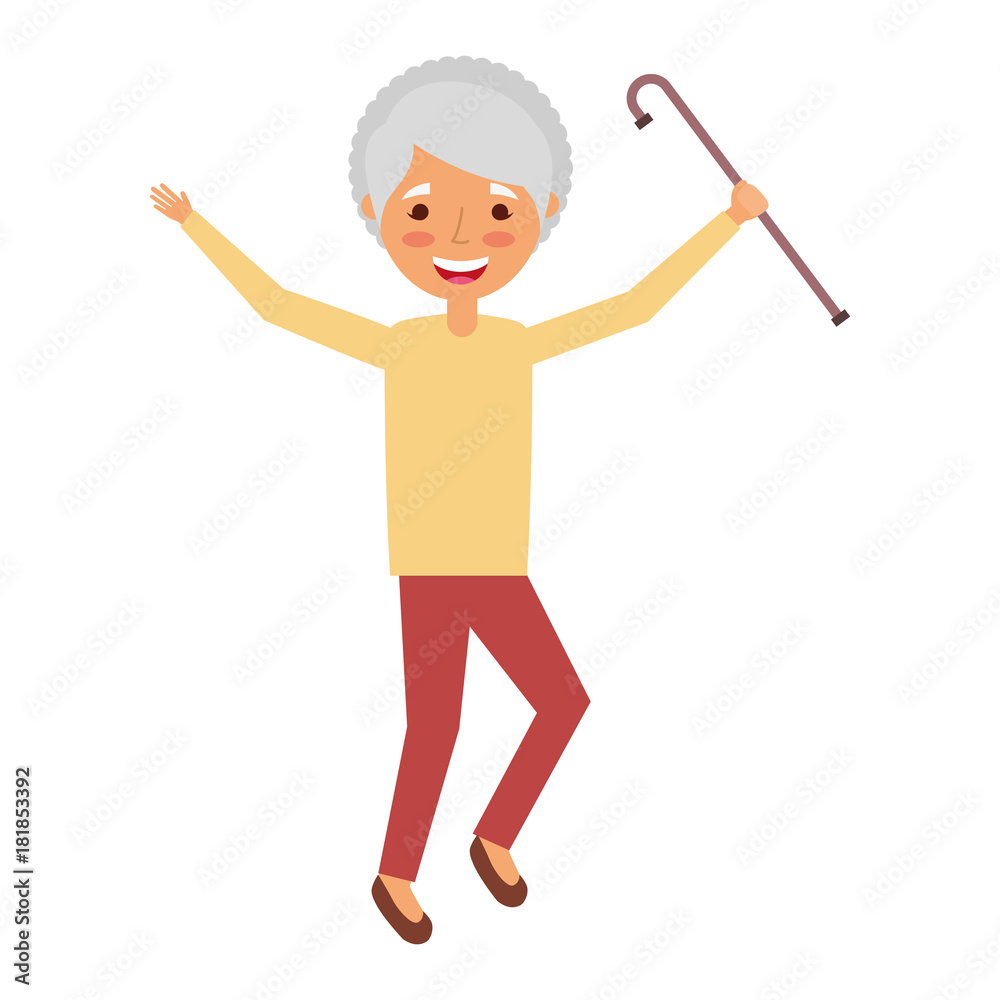 elderly woman grandmother character happy expression vector illustration