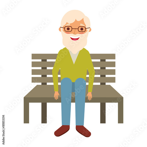 old man grandpa sitting in bench waiting vector illustration