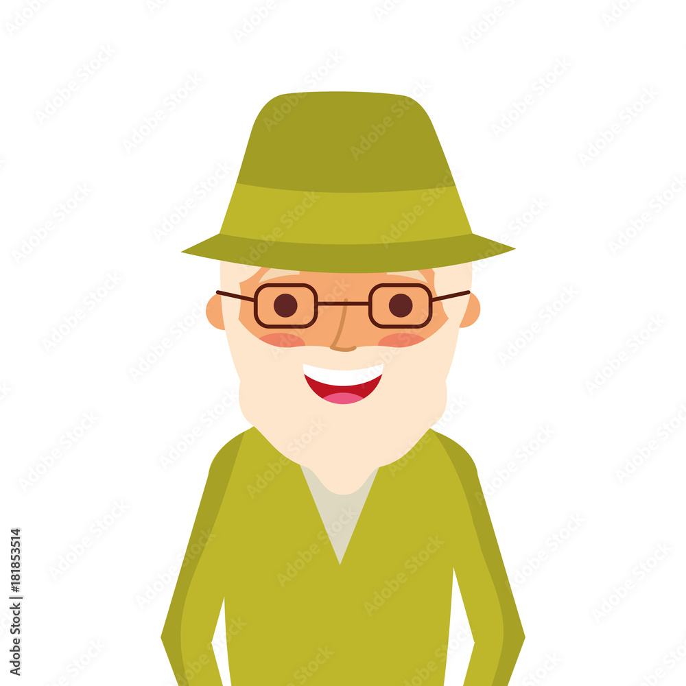 old man portrait of a pensioner grandfather character vector illustration