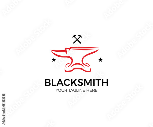 Anvil Logo Template. Blacksmith Vector Design. Vintage Line Illustration