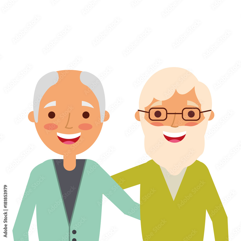 portrait of older men friends embracing happy vector illustration