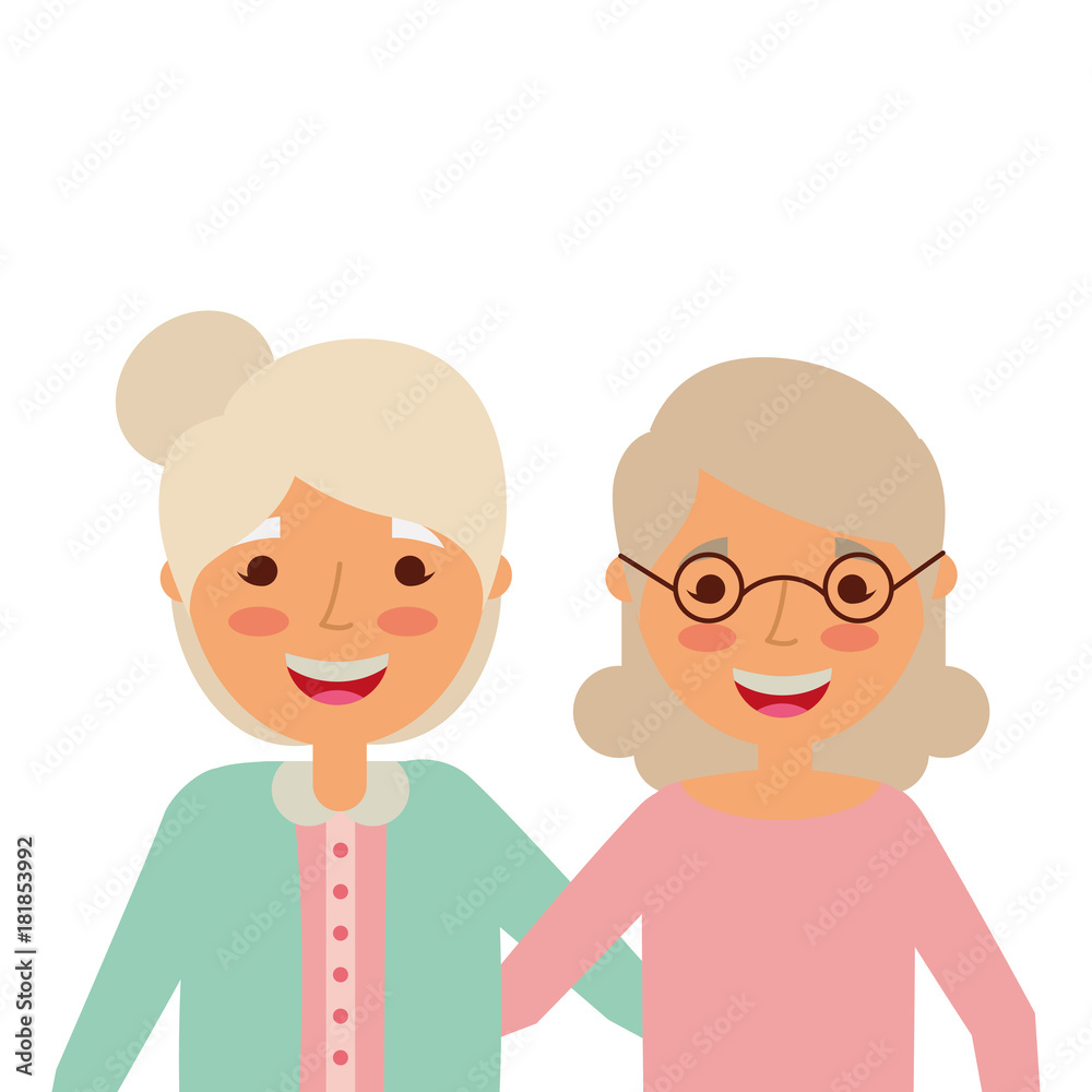 portrait of elderly women frinds together embracing happy vector illustration portrait of elderly women frinds together embracing happy vector illustration