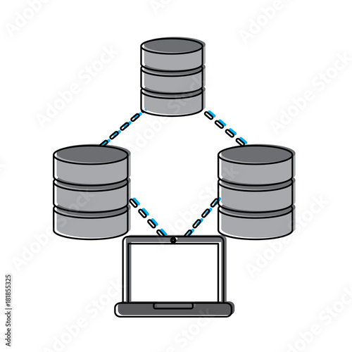 databases with laptop data center icon image vector illustration design 