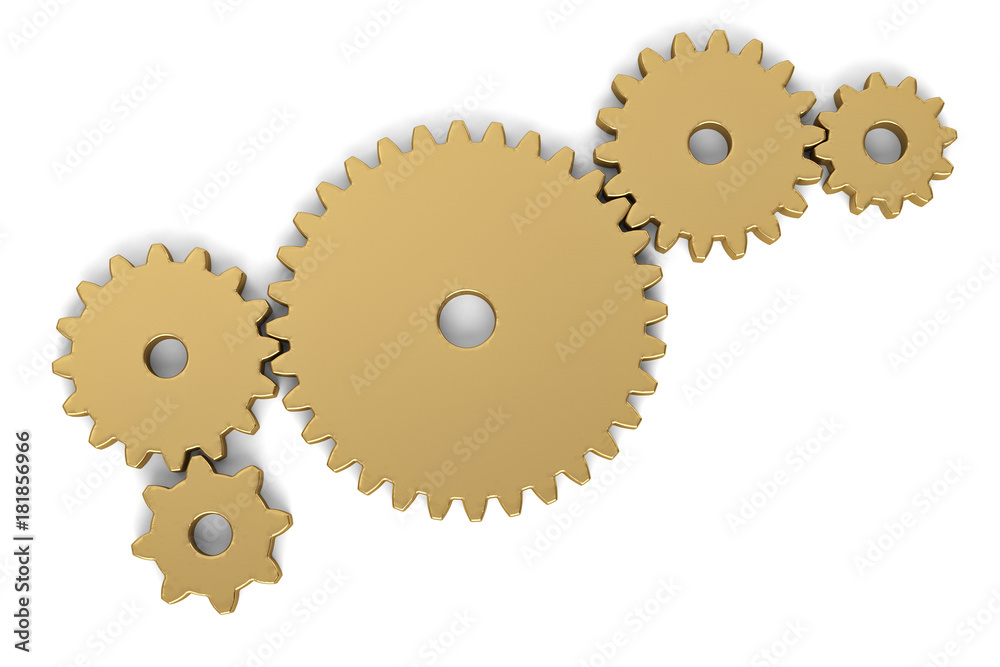 Gold gears on white background. 3D illustration. Gold gears on white background. 3D illustration.