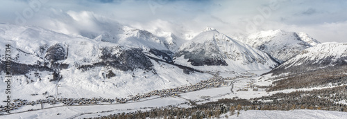 Winter panorama of Livigno charming town in Lombardy, Italy.