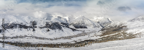 Winter panorama of Livigno town in Lombardy, Italy.