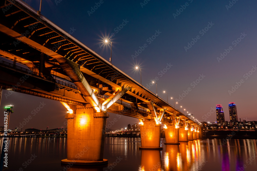 Seoul, South Korea - Cheongdam Bridge Night View.	