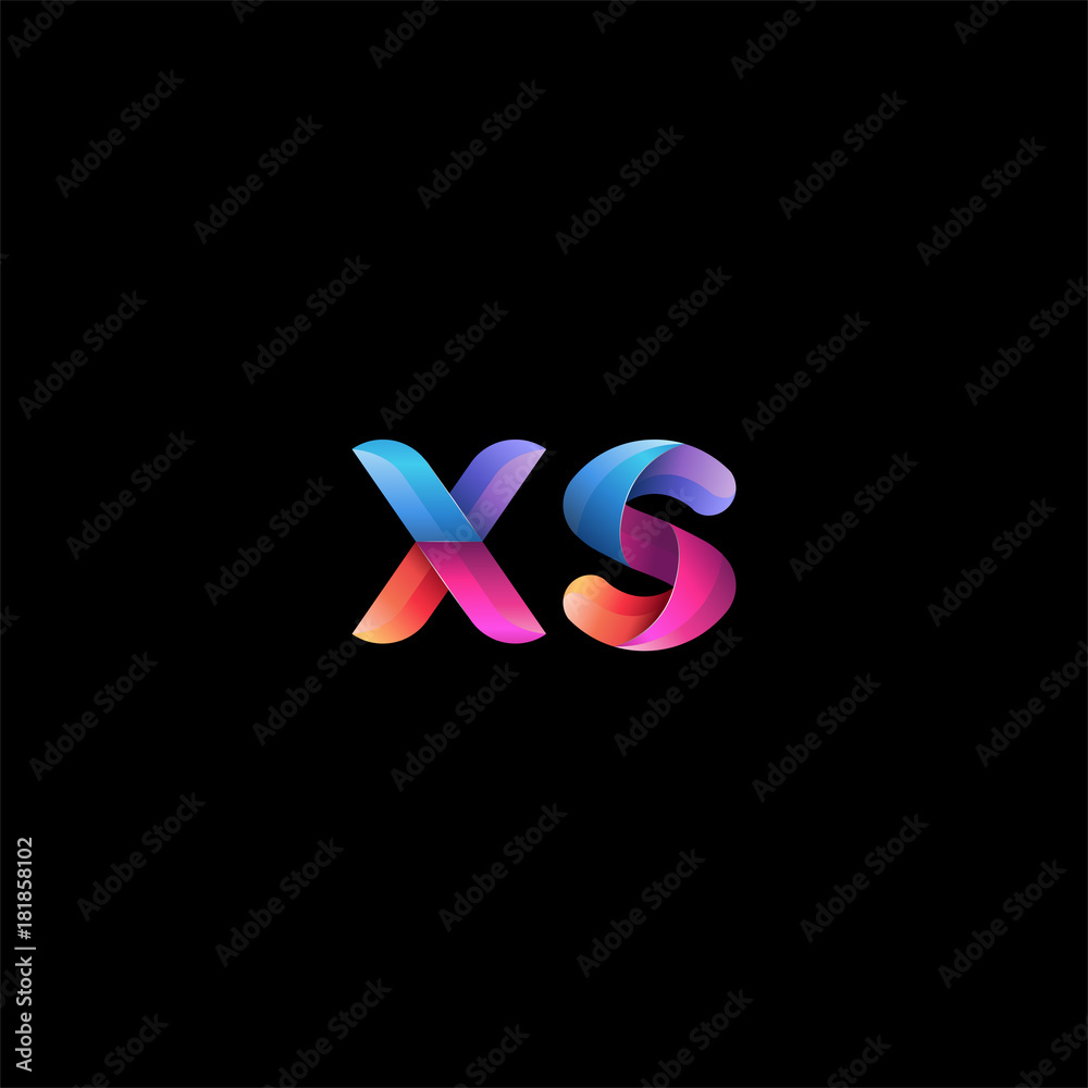 Initial lowercase letter xs, curve rounded logo, gradient vibrant colorful glossy colors on black background