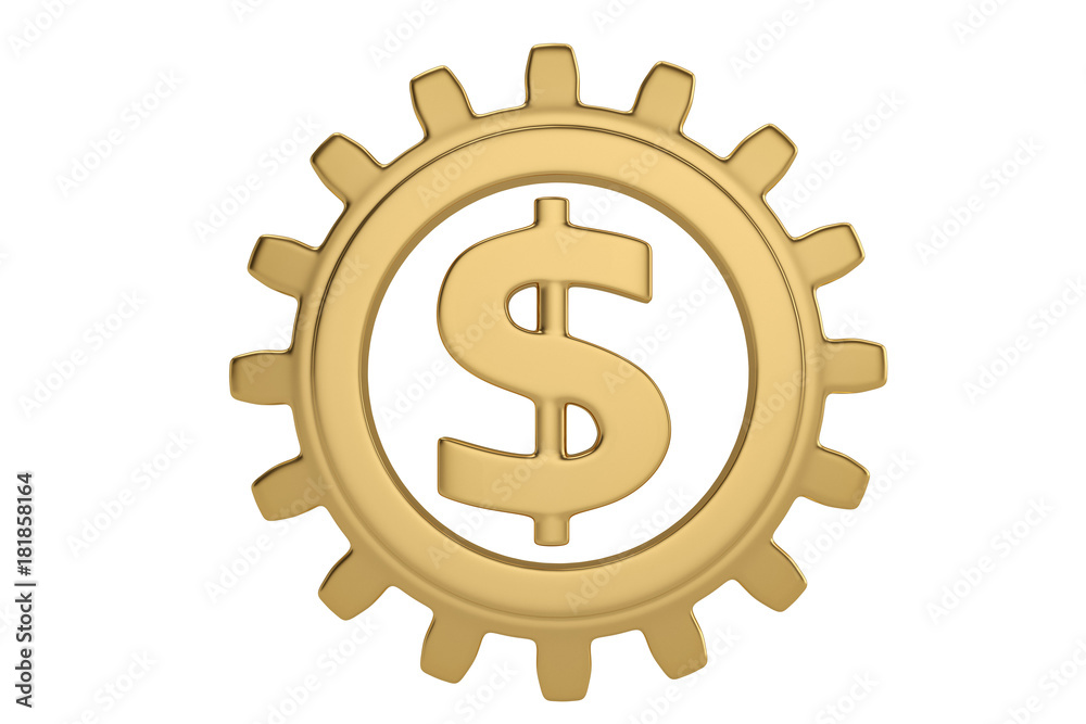 Dollar symbol with gear on white background. 3D illustration. Dollar symbol with gear on white background. 3D illustration.